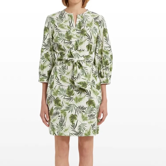 Reformation Marella Jervis belted botanical palm print dress in cream and green - Picture 8 of 10